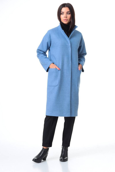 Брюки, водолазка, пальто T&N 7085 голубой+черный - фото 3