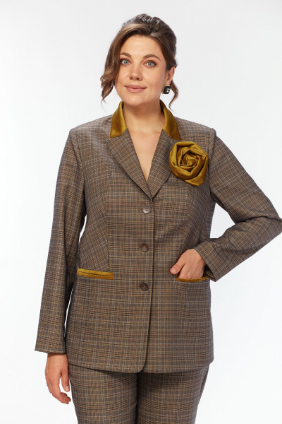 Брюки, жакет Alani Collection 2410 коричневая_клетка - фото 7