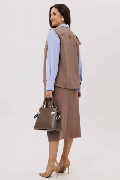 Блуза, жилет, юбка Mislana 1236/1 капучино/голубой - фото 10