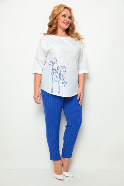 Блуза, брюки Michel chic 1255 белый+синий - фото 2