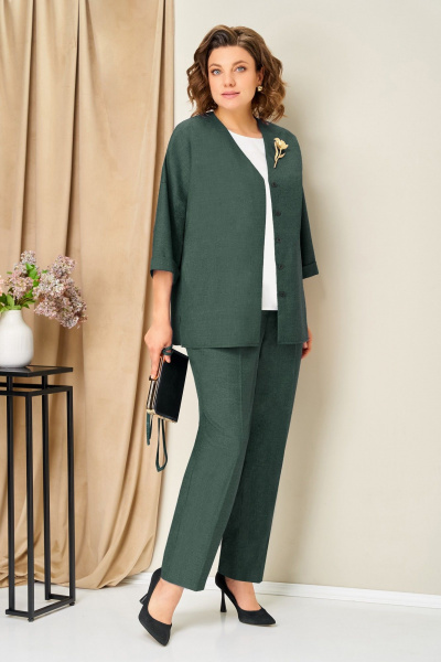 Блуза, брюки, жакет VOLNA 1468 темно-зеленый - фото 2
