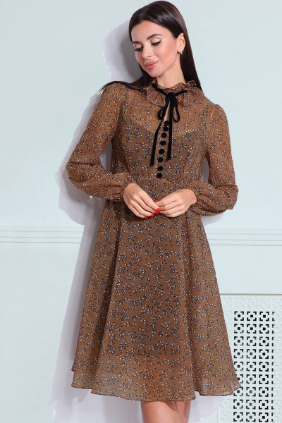 Платье LeNata 11216 коричневый-в-цветы - фото 3