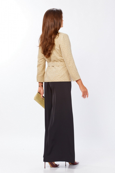 Брюки, жакет Милора-стиль 1495 топленое_молоко_в_горошек+черный - фото 6