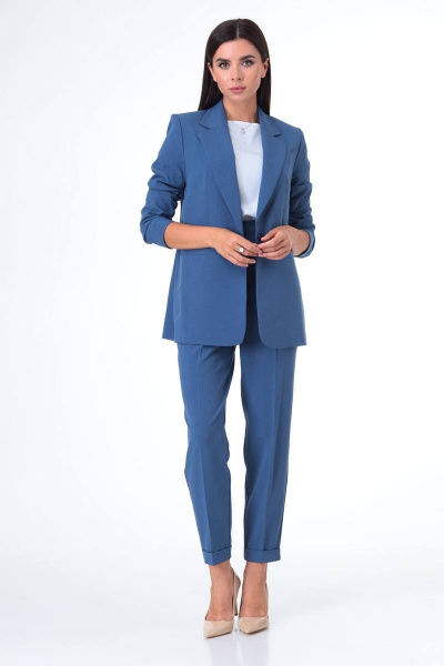 Блуза, брюки, жакет T&N 7078 светло-синий+белый - фото 1
