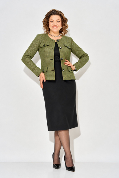 Жакет и юбка приталенного силуэта в клетку ANASTASIA MAK 1354 зелено-черный - фото 3