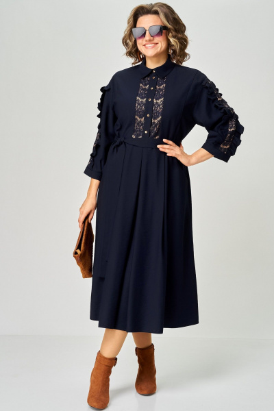 Платье, пояс EVA GRANT 7329 темно-синий - фото 3