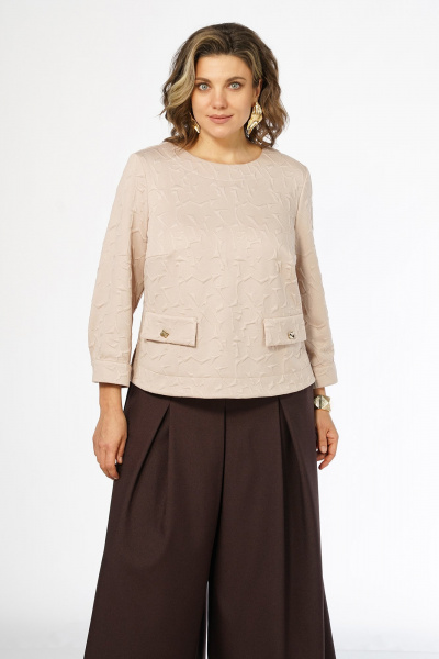 Блуза, брюки Alani Collection 2673 молочный-коричневый - фото 4
