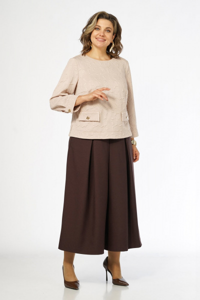 Блуза, брюки Alani Collection 2673 молочный-коричневый - фото 6