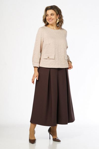 Блуза, брюки Alani Collection 2673 молочный-коричневый - фото 7