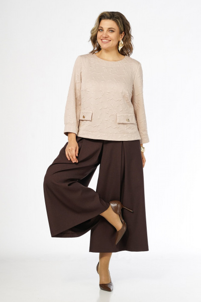 Блуза, брюки Alani Collection 2673 молочный-коричневый - фото 8