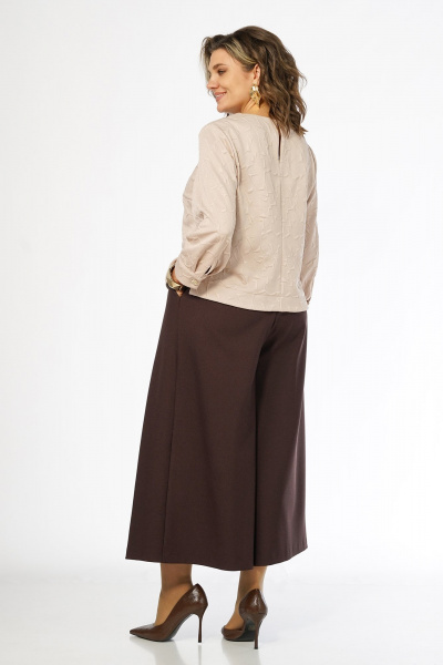 Блуза, брюки Alani Collection 2673 молочный-коричневый - фото 12