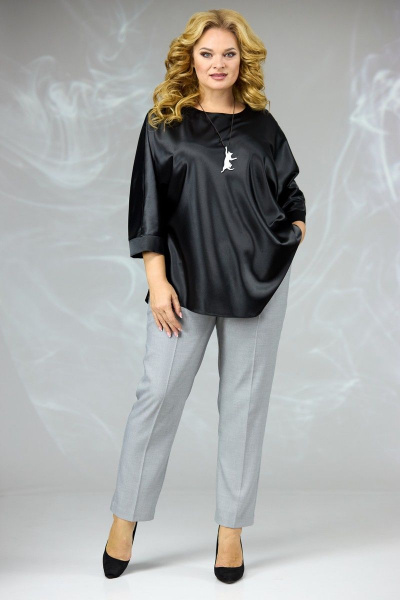 Блуза, брюки Angelina & Сompany 590 черный-серый - фото 2