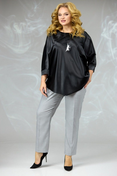Блуза, брюки Angelina & Сompany 590 черный-серый - фото 4