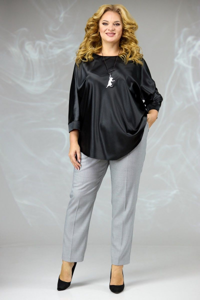 Блуза, брюки Angelina & Сompany 590 черный-серый - фото 1