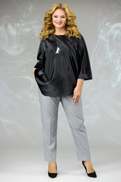 Блуза, брюки Angelina & Сompany 590 черный-серый - фото 3