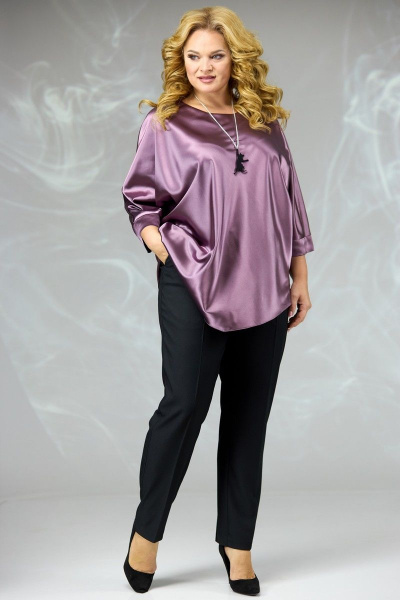 Блуза, брюки Angelina & Сompany 590 сиреневый-черный - фото 4