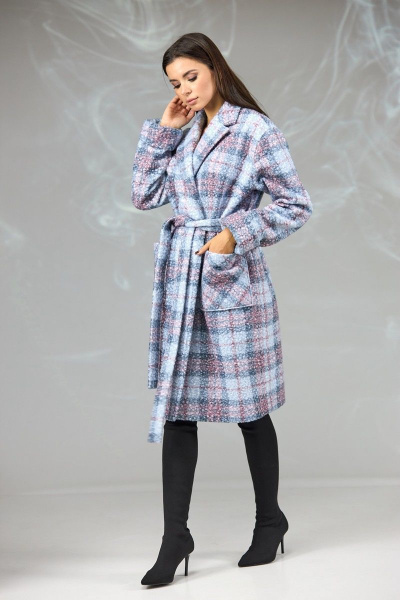 Пальто Angelina & Сompany 603 серо-розовый_клетка - фото 2