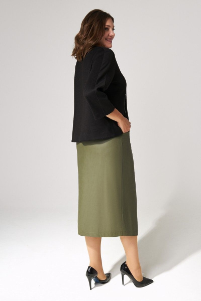 Джемпер, юбка IVA 1308 черный-олива - фото 4