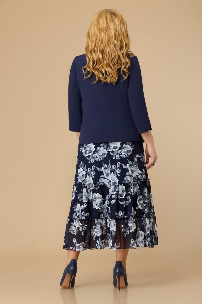 Жакет, юбка Svetlana-Style 1702 синий+цветы - фото 2