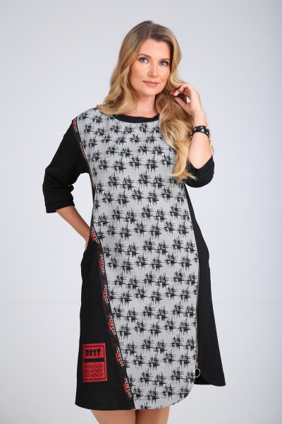 Платье SandyNa 130110 серо-черный - фото 1