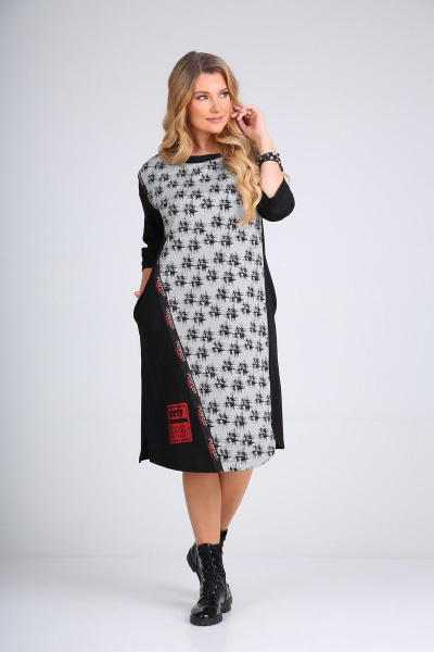 Платье SandyNa 130110 серо-черный - фото 2