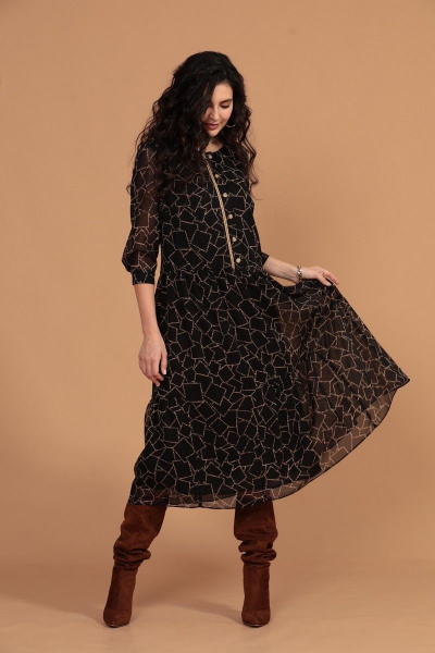 Платье Твой имидж 1393 черное+коричневый - фото 1