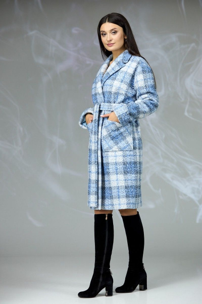 Пальто Angelina & Сompany 603 серо-голубой_клетка - фото 3