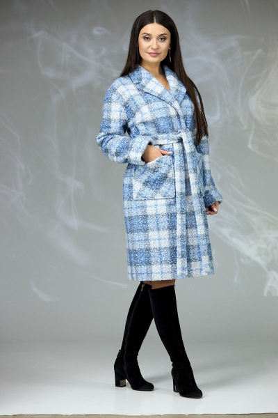 Пальто Angelina & Сompany 603 серо-голубой_клетка - фото 2
