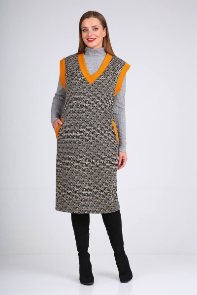 Джемпер, платье Viola Style 5492 серый_-_оранжевый - фото 1