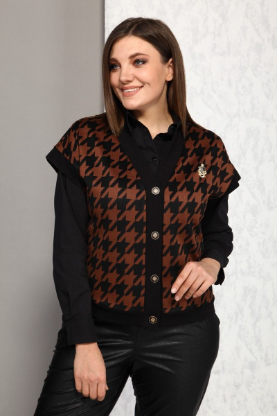 Жилет, рубашка Karina deLux М-9936К коричнево-черный - фото 1