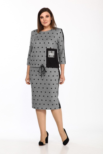 Джемпер, юбка Lady Style Classic 2110/2 серый-черный_горох - фото 1
