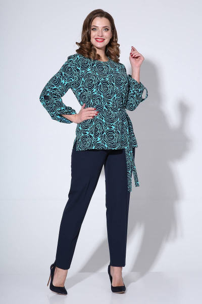 Блуза, брюки Liona Style 811 бирюза/синий - фото 1