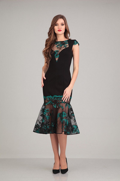Платье Арита-Denissa 1120 черный+зеленый - фото 1