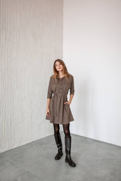 Платье KRASA - Danaida 154-21 мини_коричнево-песочная_мелкая_клетка - фото 9