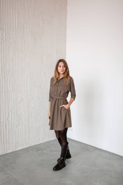 Платье KRASA - Danaida 154-21 мини_коричнево-песочная_мелкая_клетка - фото 8