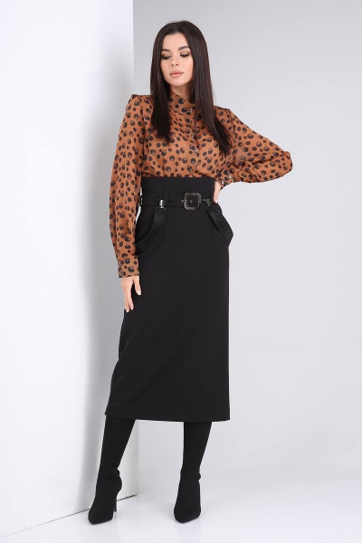 Блуза, юбка Viola Style 2675 коричневый_-_черный - фото 1