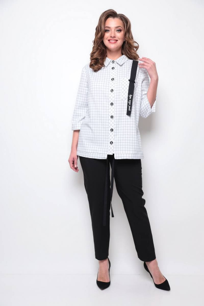Блуза, брюки Michel chic 1269 белый/черный/клетка - фото 1