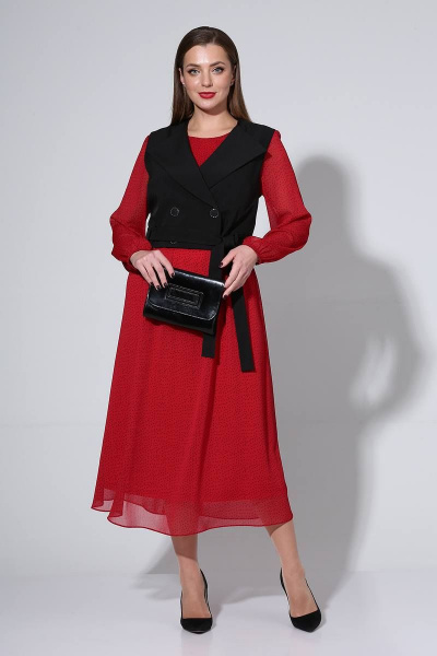 Жилет, платье Liona Style 813 красный/горох - фото 1