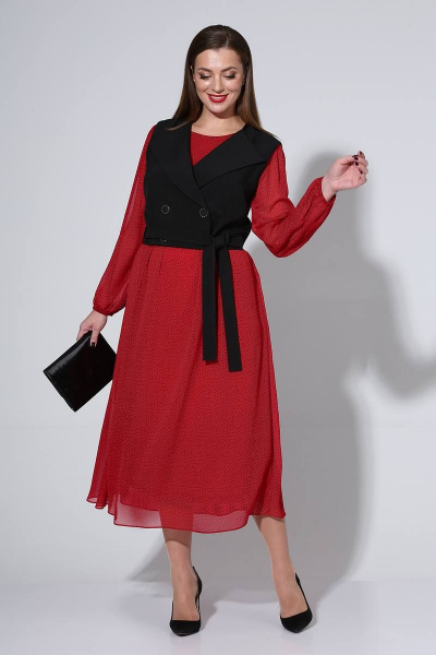 Жилет, платье Liona Style 813 красный/горох - фото 2