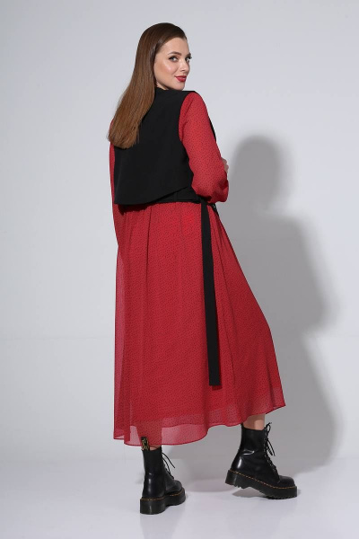 Жилет, платье Liona Style 813 красный/горох - фото 3