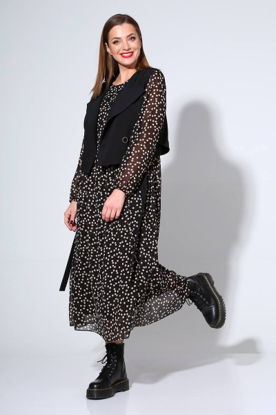 Жилет, платье Liona Style 813 черный/горох - фото 4