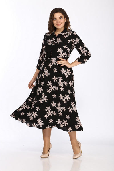 Платье Lady Style Classic 2051/3 черный_бежевый_цветы - фото 1