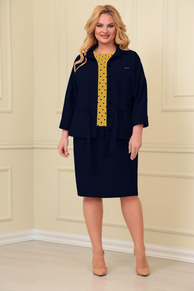 Блуза, жакет, юбка VOLNA 1193 темно-синий,желтый - фото 1