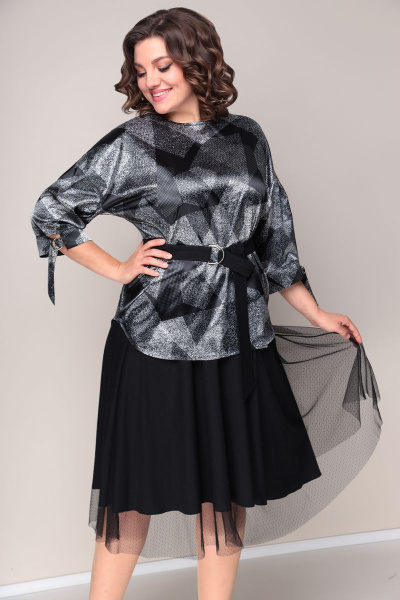 Блуза, юбка VOLNA 1151 черно-серебряный - фото 2