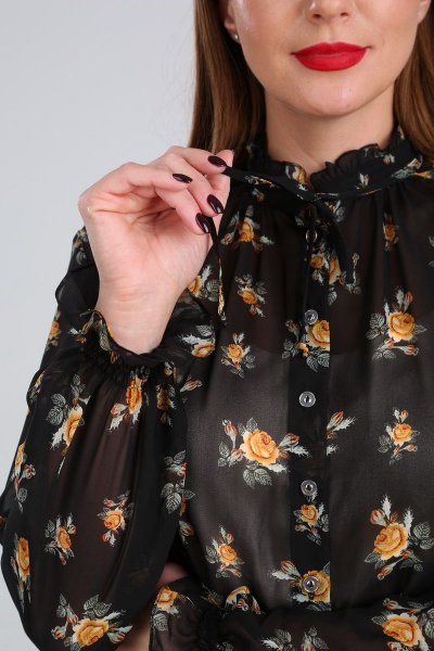 Блуза Lady Line 503 черный+цветы - фото 3