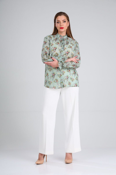 Блуза Lady Line 503 зеленый+цветы - фото 2