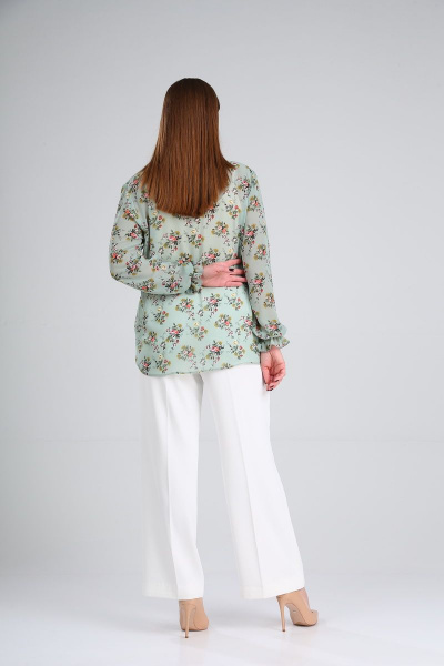 Блуза Lady Line 503 зеленый+цветы - фото 4