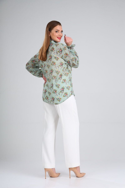 Блуза Lady Line 503 зеленый+цветы - фото 3
