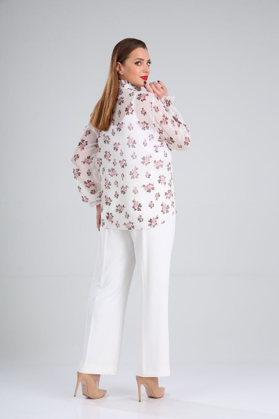 Блуза Lady Line 503 белый+розовые_цветы - фото 6