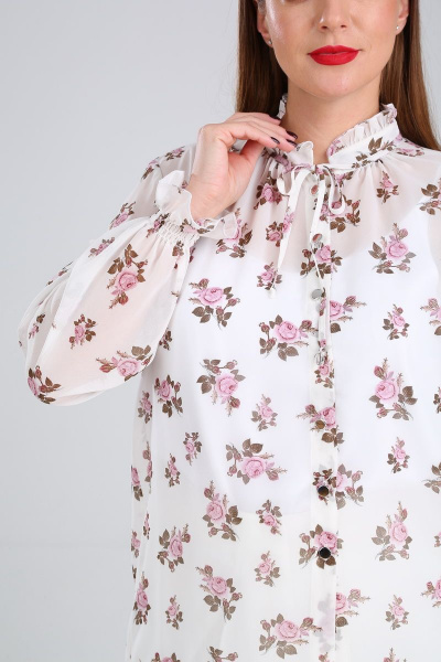 Блуза Lady Line 503 белый+розовые_цветы - фото 5